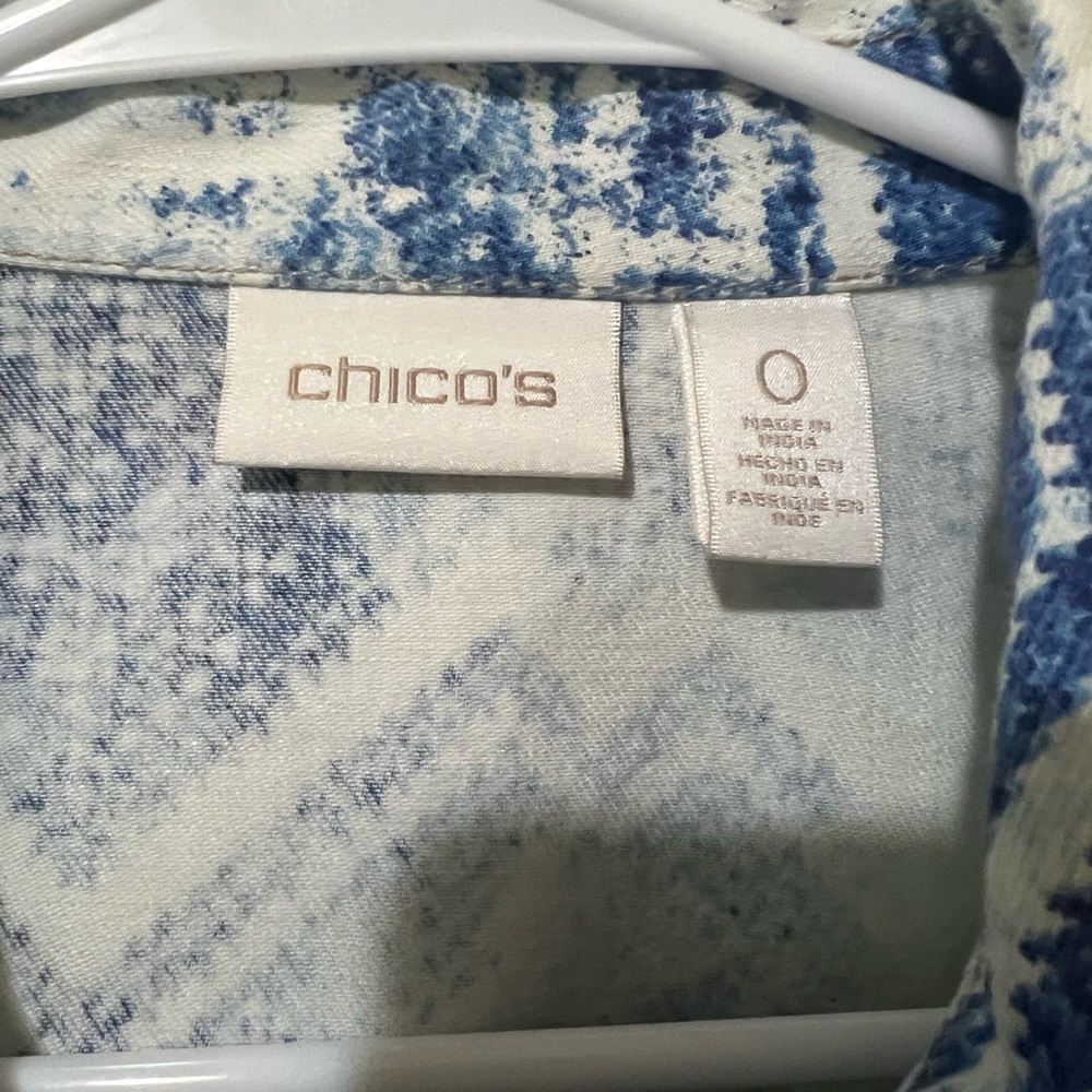 Chico's Blue Patterned Jean Jacket Euc - image 2